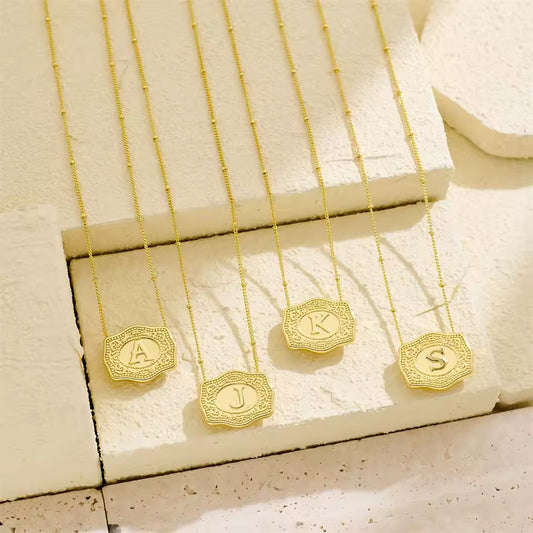 Gold Belt Buckle Initial Necklace