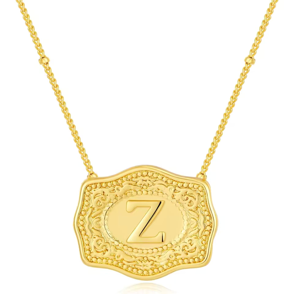 Gold Belt Buckle Initial Necklace