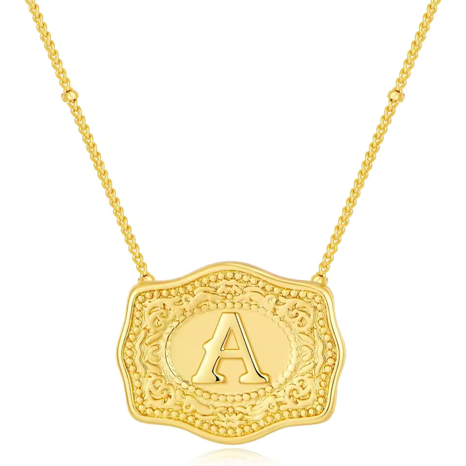 Gold Belt Buckle Initial Necklace