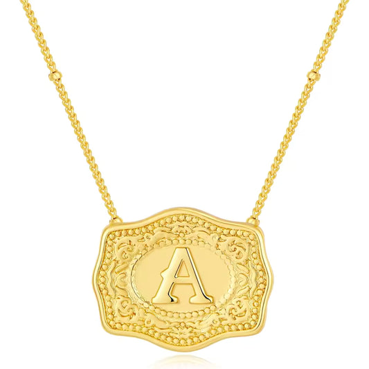 Gold Belt Buckle Initial Necklace