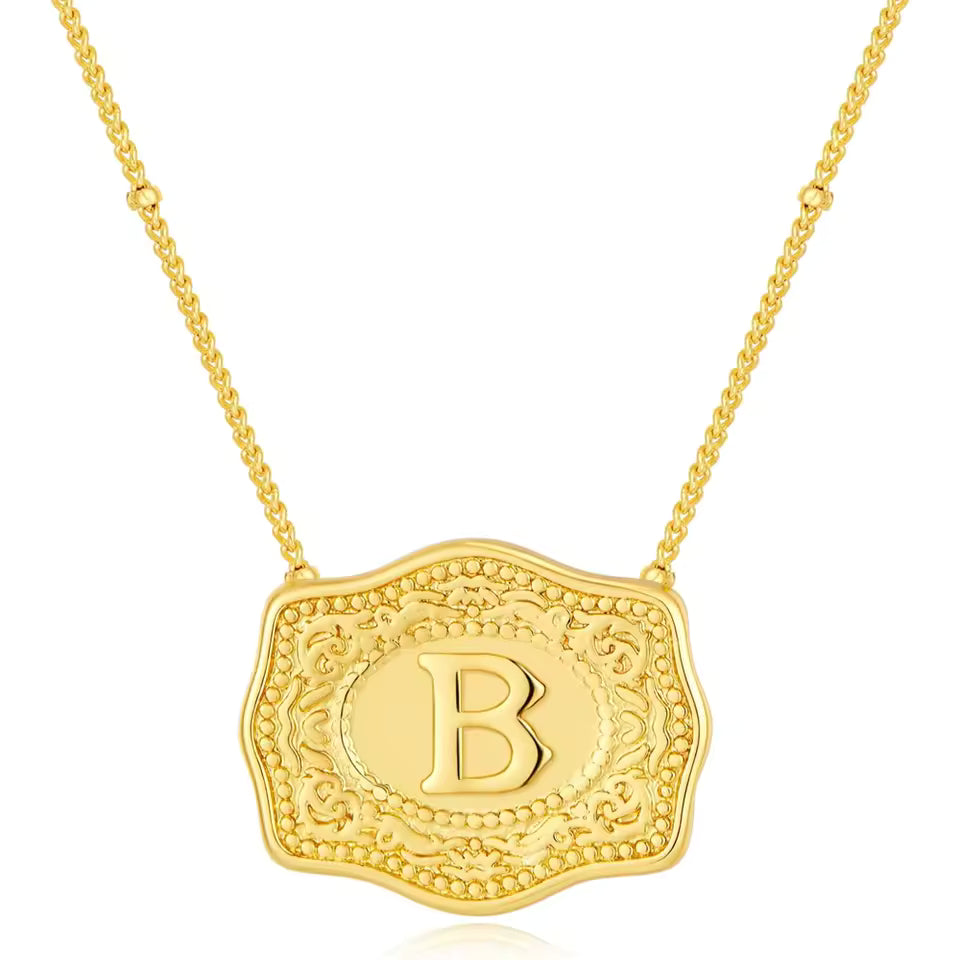 Gold Belt Buckle Initial Necklace