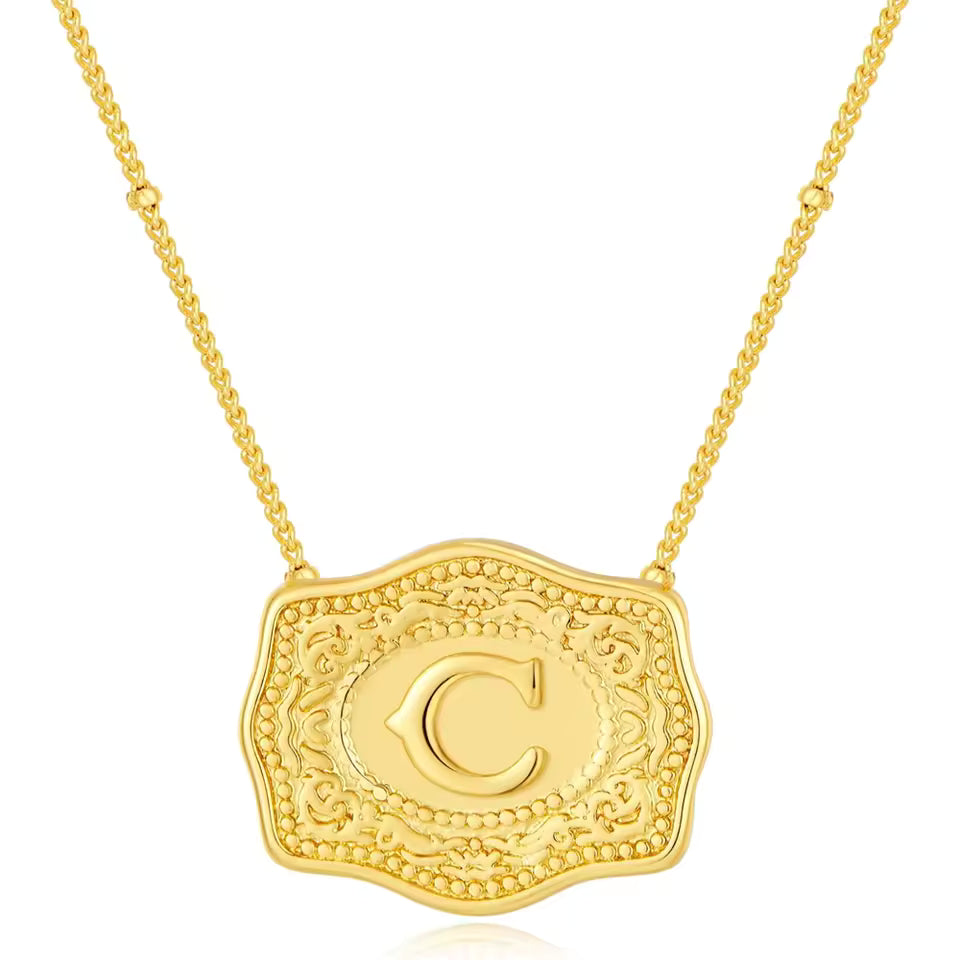 Gold Belt Buckle Initial Necklace