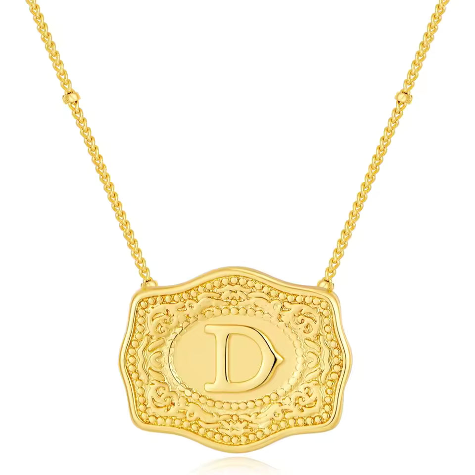 Gold Belt Buckle Initial Necklace