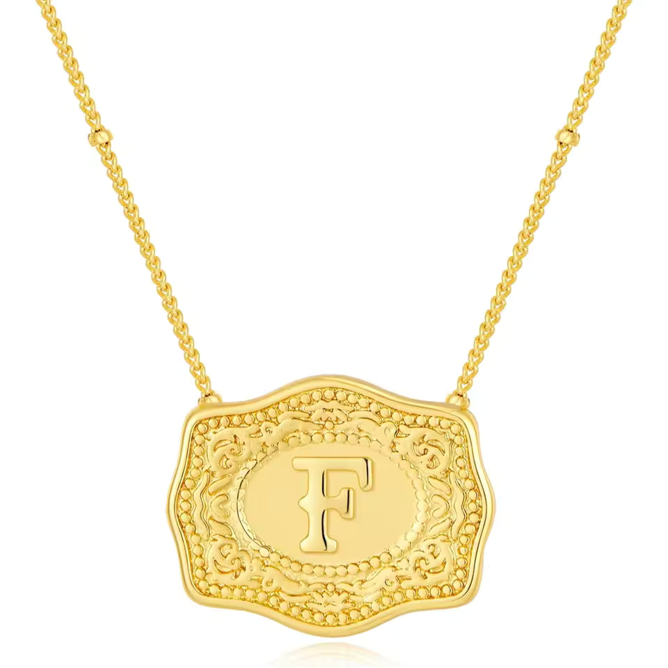 Gold Belt Buckle Initial Necklace