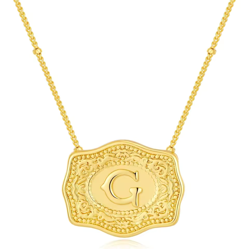 Gold Belt Buckle Initial Necklace