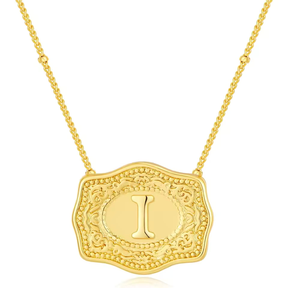 Gold Belt Buckle Initial Necklace