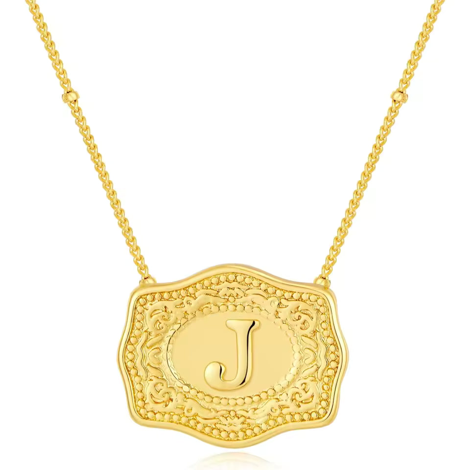 Gold Belt Buckle Initial Necklace