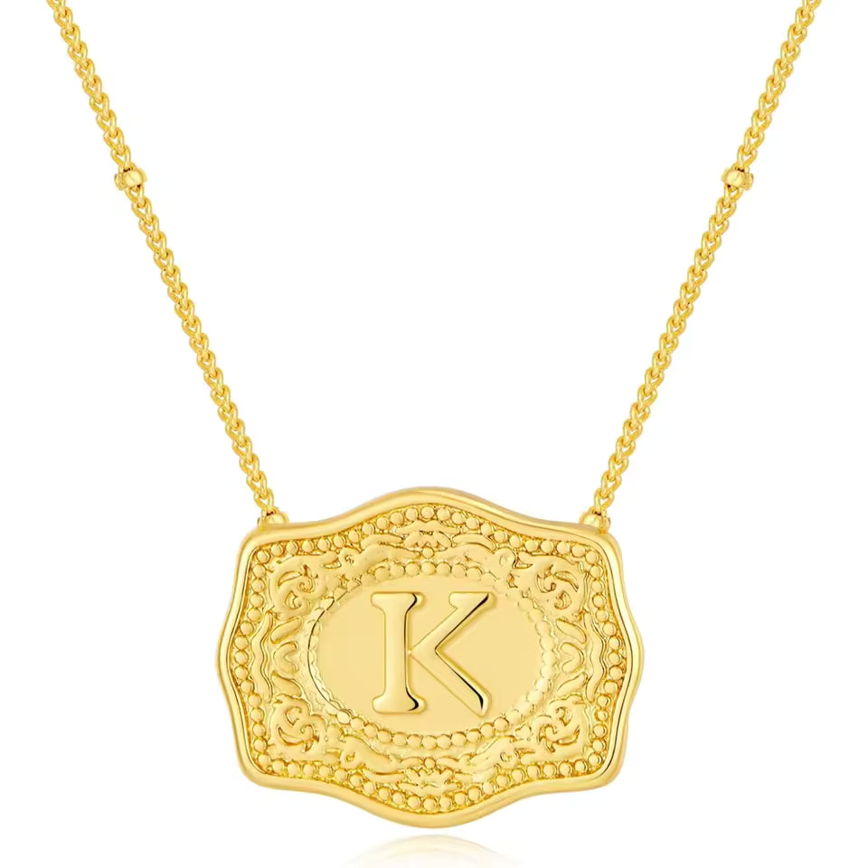 Gold Belt Buckle Initial Necklace
