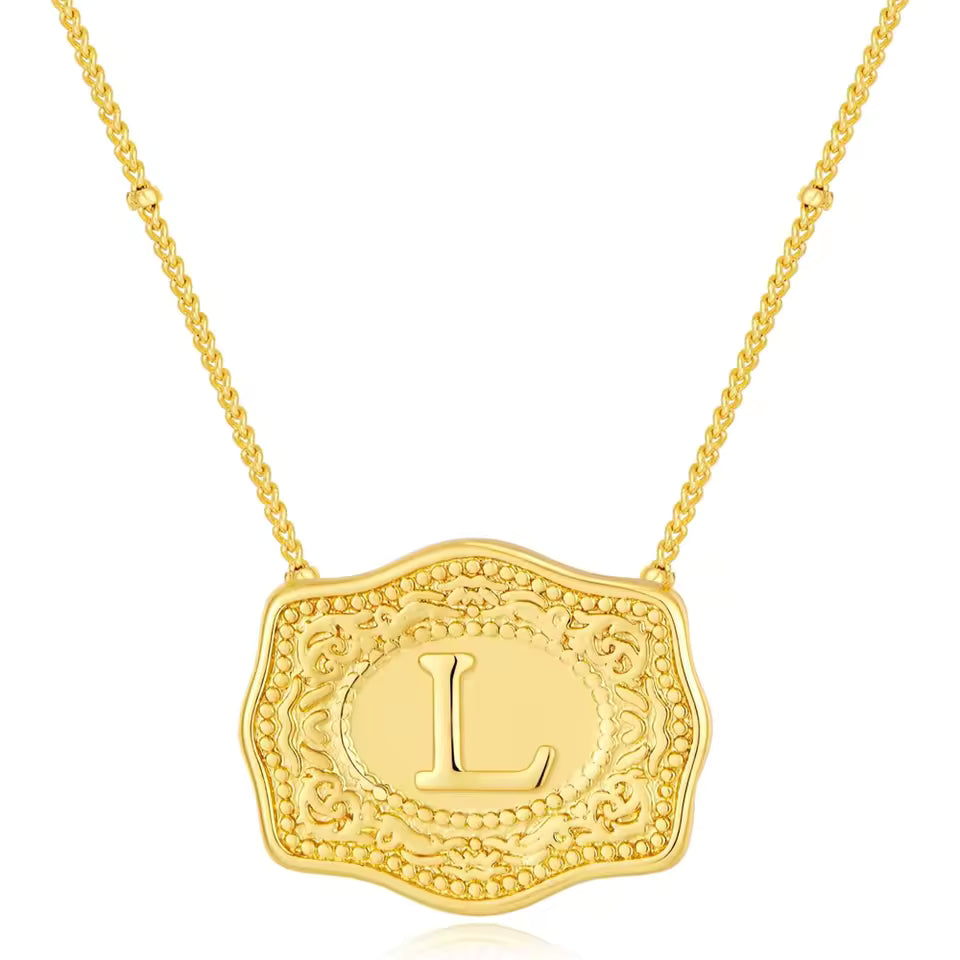 Gold Belt Buckle Initial Necklace