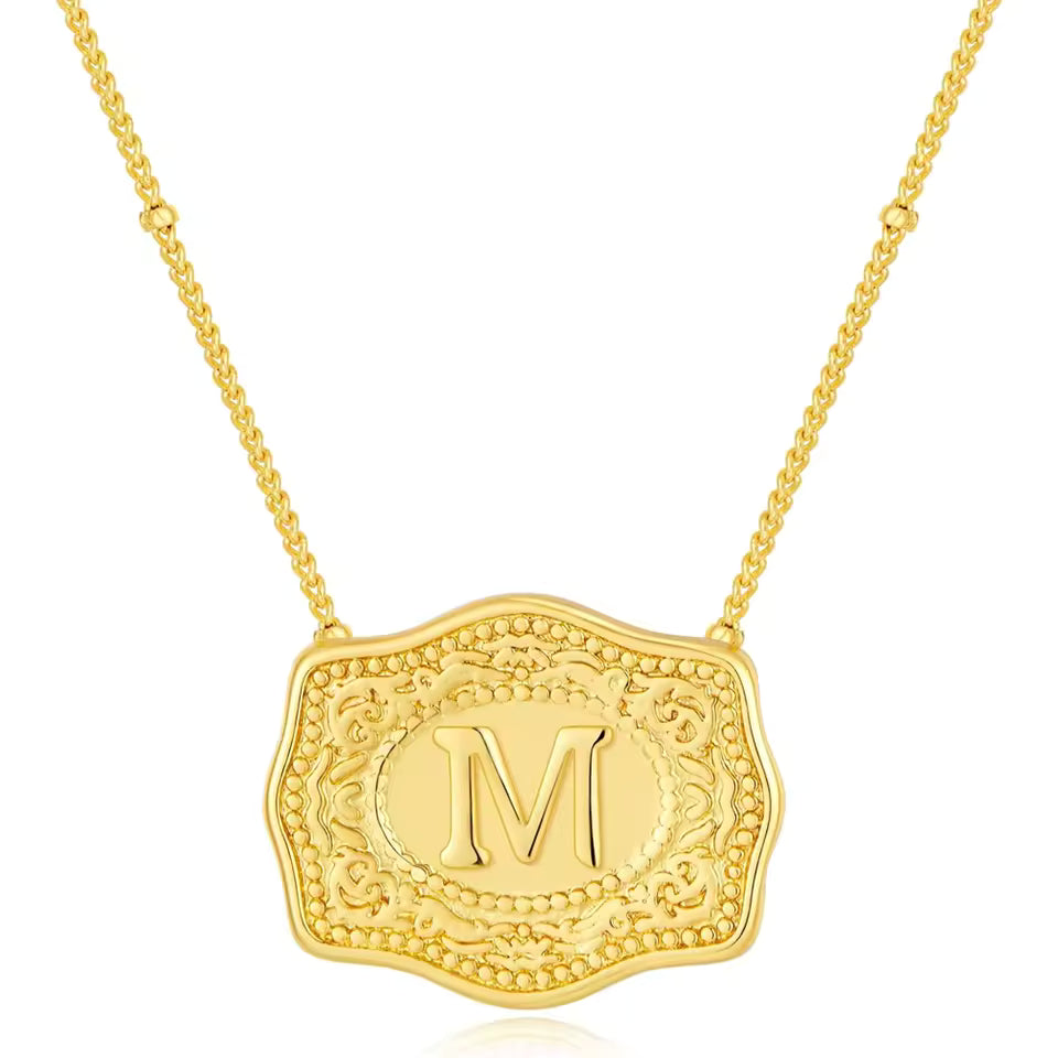 Gold Belt Buckle Initial Necklace