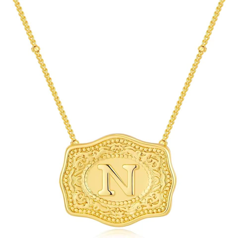 Gold Belt Buckle Initial Necklace
