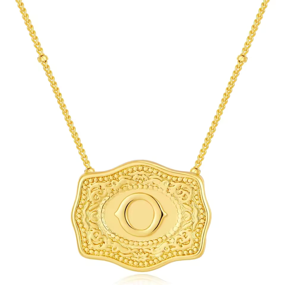 Gold Belt Buckle Initial Necklace
