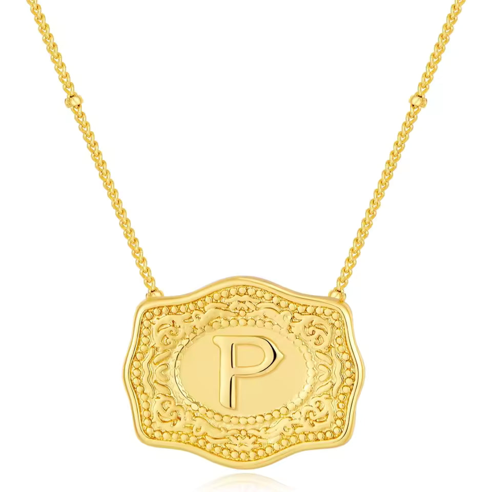 Gold Belt Buckle Initial Necklace