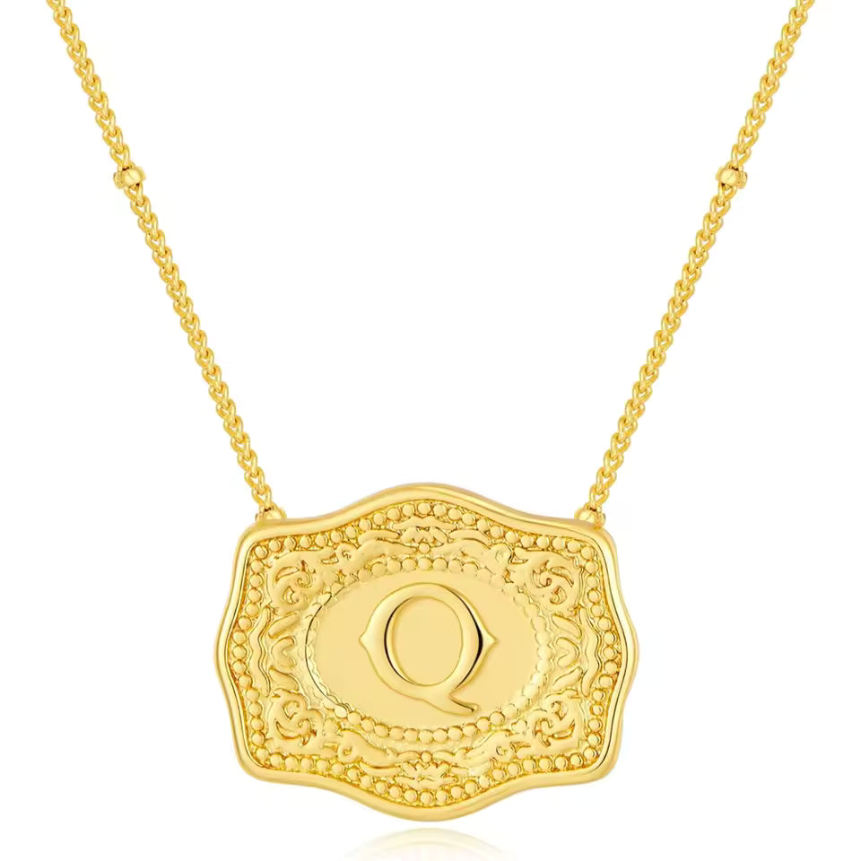 Gold Belt Buckle Initial Necklace