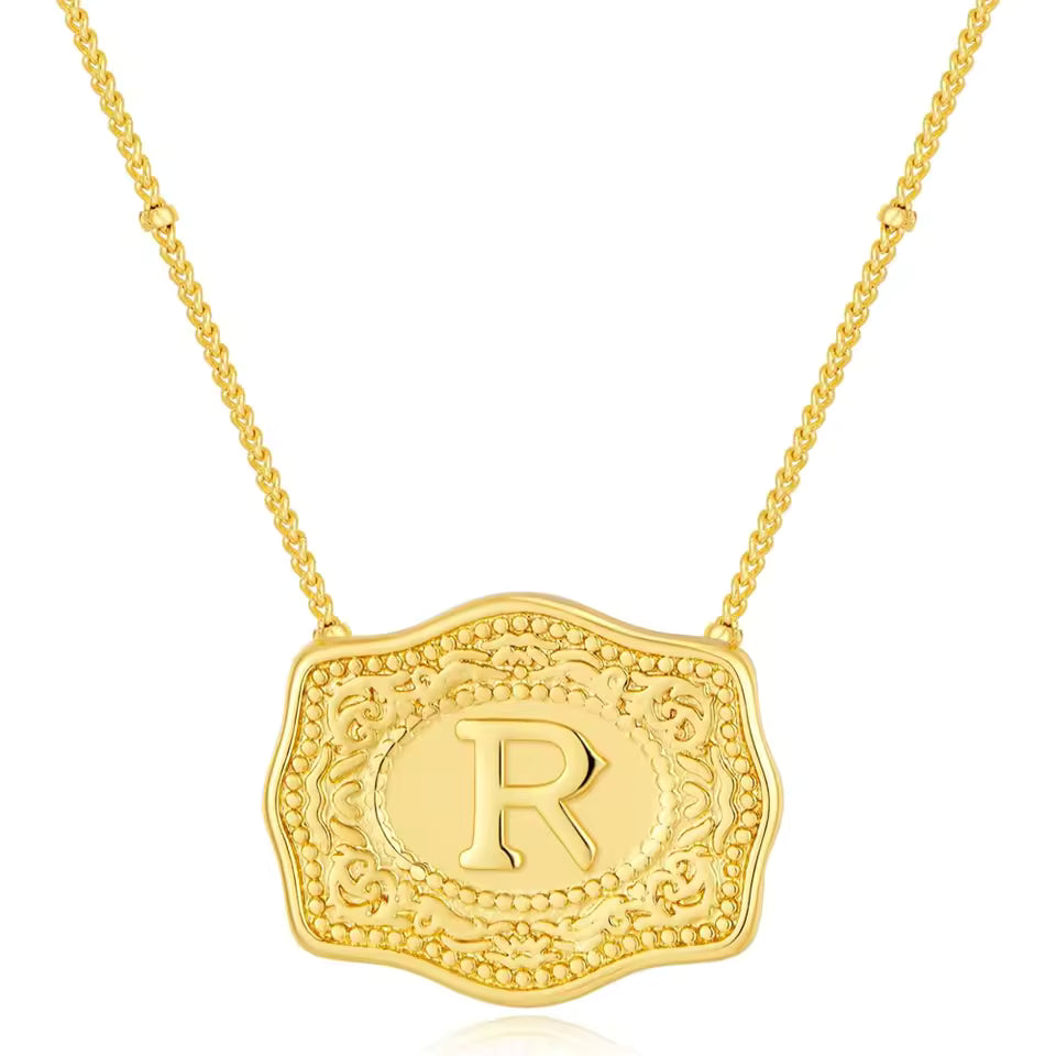 Gold Belt Buckle Initial Necklace
