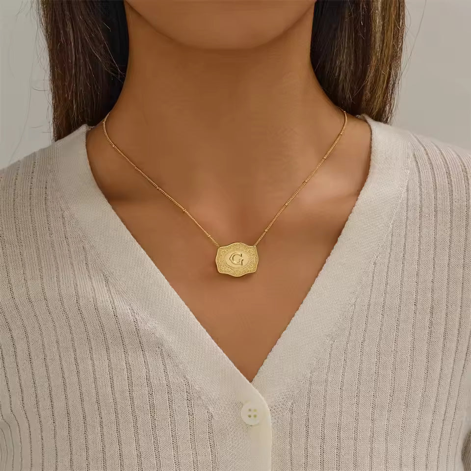 Gold Belt Buckle Initial Necklace