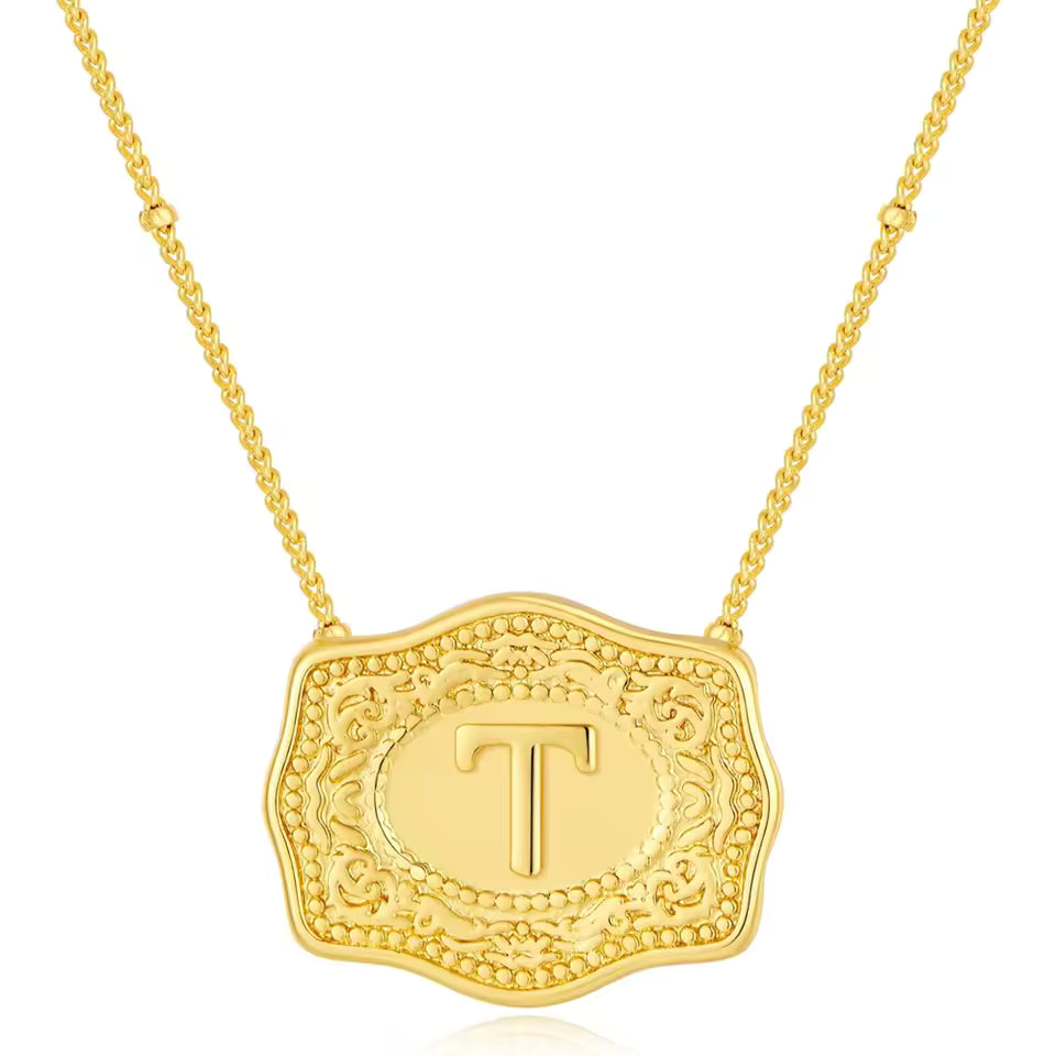 Gold Belt Buckle Initial Necklace