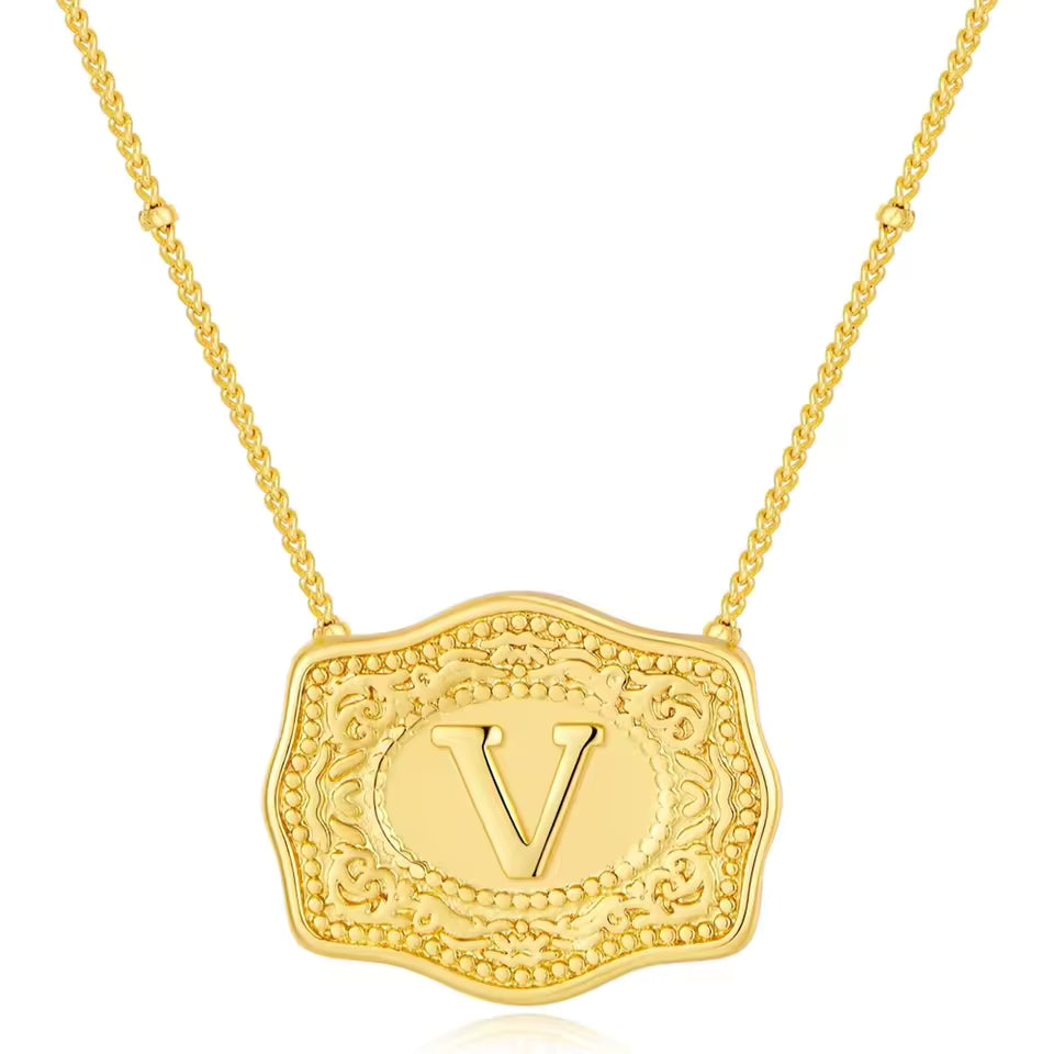 Gold Belt Buckle Initial Necklace