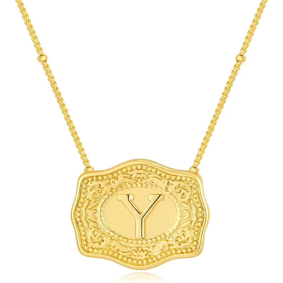 Gold Belt Buckle Initial Necklace