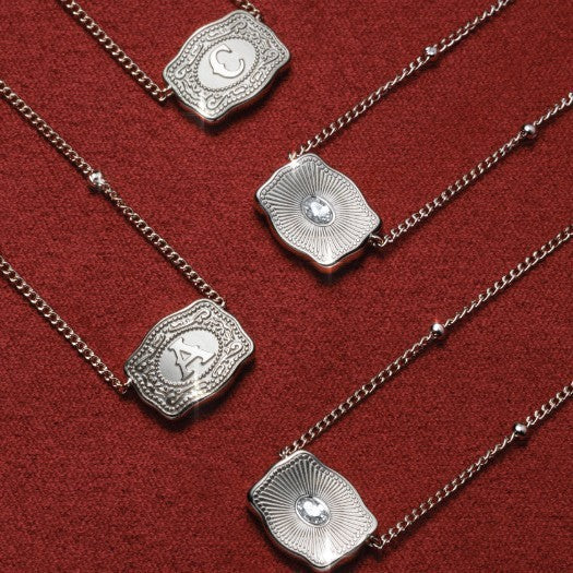 Silver Belt Buckle Initial Necklace
